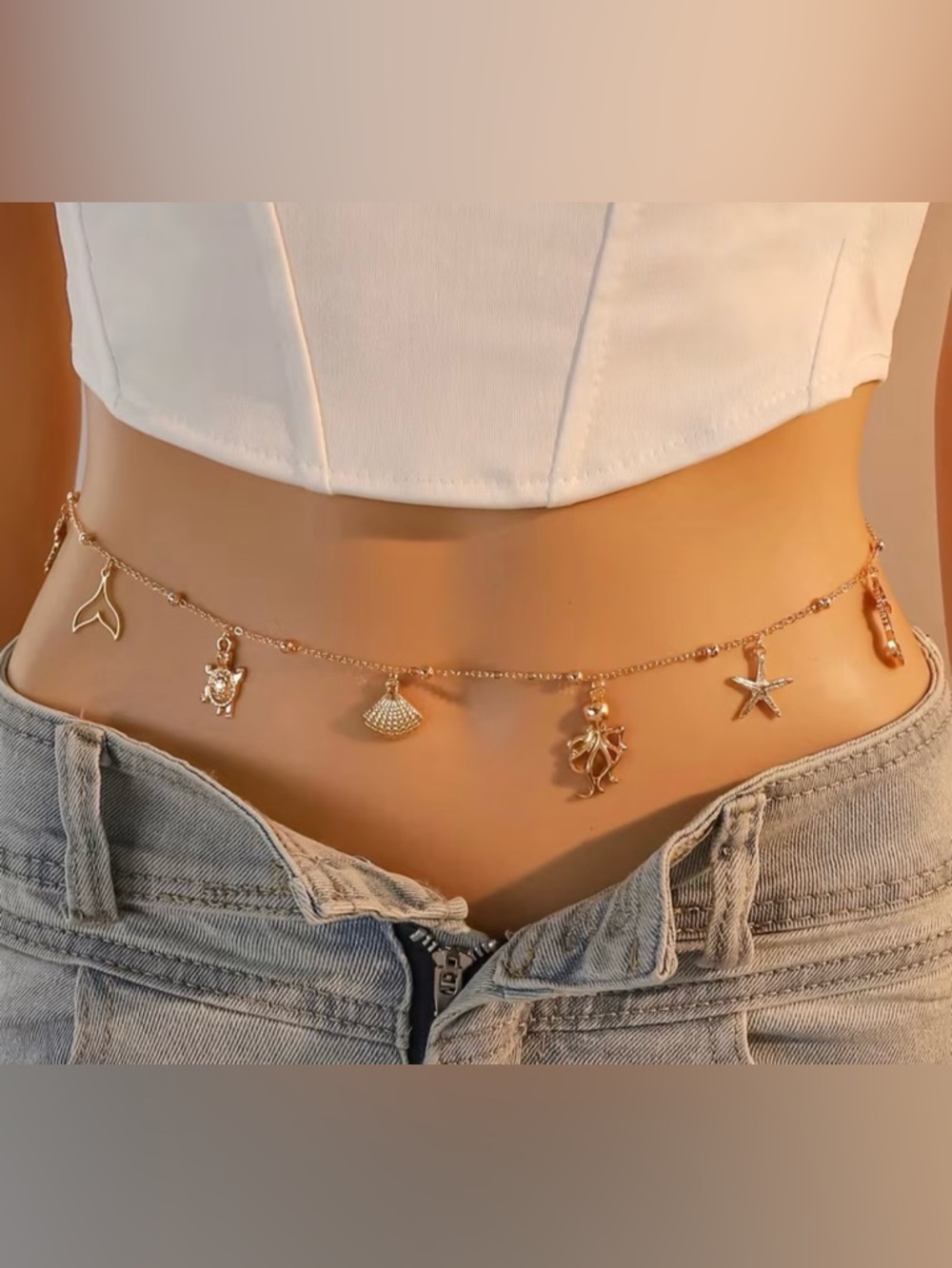 Gold Seashell & Starfish Charm Belly Chain